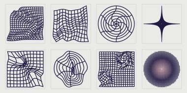 Tasarım için geçmişe dönük gelecek elementler. Acımasızlık yıldızları ve çiçek şekilleri. Düz minimalist simgeler. Fütürist. Vektör illüstrasyonu