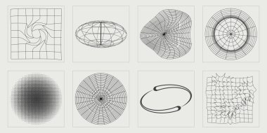 Nesnelerin Y2K biçim vektörleri kümesi. Çılgın psikedelik retro fütüristik set. Düz minimalist simgeler. Fütürist. Vektör illüstrasyonu