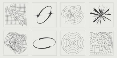 Y2K vektör kümesi. Olağanüstü Grafik Varlıkları. Y-2k tarzında nesneler. Retro Futurist. Vektör illüstrasyonu