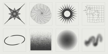 Tasarım için geçmişe dönük gelecek elementler. Acımasızlık yıldızları ve çiçek şekilleri. Siberpunk elementleri. Tasarım karşıtı. Vektör illüstrasyonu