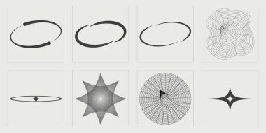 Tasarım için geçmişe dönük gelecek elementler. Olağanüstü Grafik Varlıkları. Modern soyut formlar. Fütürist. Vektör illüstrasyonu