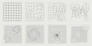 Vektör Grafik Varlıkları Ayarlandı. Çılgın psikedelik retro fütüristik set. Düz minimalist simgeler. Projeler, posterler, afişler. Vektör illüstrasyonu