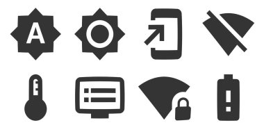 8 simge aygıtı seti. İnce çizgi simgelerinin vektör çizimi. Taslak izole işaretler. Doğrusal semboller ayarlandı. İnce doldurulmuş simgeler paketi. UI ve UX