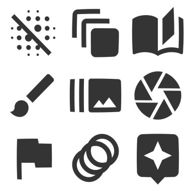 9 simge donanımı. Vektör koleksiyonu ince çizgi Web simgesi. Taslak izole işaretler. mobil ve web için. İnce doldurulmuş simgeler paketi. Vektör illüstrasyonu