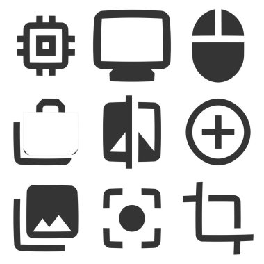 9 simge donanımı. Modern ince çizgi simgeleri. Taslak izole işaretler. mobil ve web için. İnce doldurulmuş simgeler paketi. UX UI