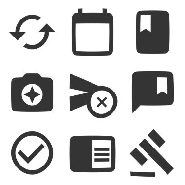 9 simge eylemi. İnce çizgi simgelerinin vektör çizimi. Taslak izole işaretler. Doğrusal semboller ayarlandı. Büyük UI simgesi düz dizayn edildi. UI ve UX