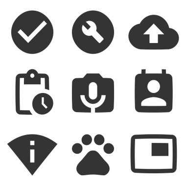 9 simge eylemi. Bir set vektör simgeleri. Kalite simgesini ayarla. mobil ve web için. İnce doldurulmuş simgeler paketi. UI ve UX