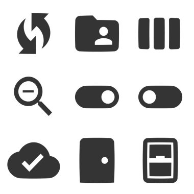 9 simge eylemi. Bir set vektör simgeleri. Taslak izole işaretler. Doğrusal simgeler ayarlandı. Büyük UI simgesi seti. Vektör illüstrasyonu