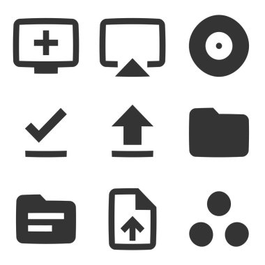 9 simge ses ve video seti. Modern ince çizgi simgeleri. Kalite simgesini ayarla. Doğrusal simgeler ayarlandı. Büyük UI simgesi düz dizayn edildi. UI ve UX