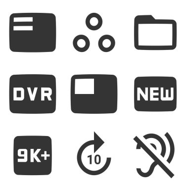 9 simge ses ve video seti. Vektör koleksiyonu ince çizgi Web simgesi. Taslak izole işaretler. Doğrusal semboller ayarlandı. İnce doldurulmuş simgeler paketi. Vektör illüstrasyonu