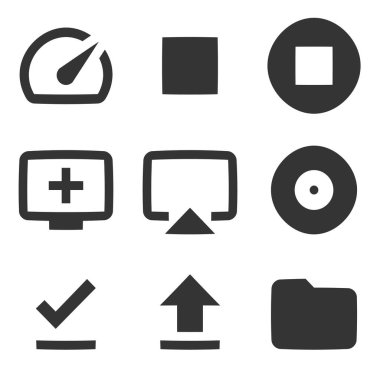 9 simge ses ve video seti. Bir set vektör simgeleri. Taslak izole işaretler. Doğrusal simgeler ayarlandı. Büyük UI simgesi düz dizayn edildi. UX UI