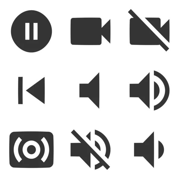 Set Icone Audio Video Icone Moderne Righe Sottili Descrivere Segni — Vettoriale Stock