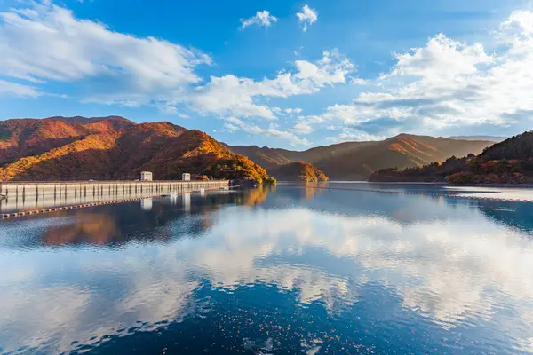 stock image Autumn in lake Okutama, Japan