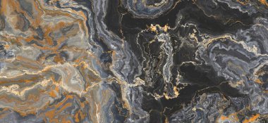 Kıvırcık turuncu damarlı siyah akik mermer deseni. Soyut doku ve arkaplan. 2B illüstrasyon