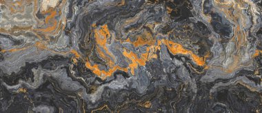 Kıvırcık turuncu damarlı siyah akik mermer deseni. Soyut doku ve arkaplan. 2B illüstrasyon