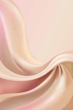 Yumuşak pembe ve bej kıvrımlı saten kumaş arkaplanı kopya alanı