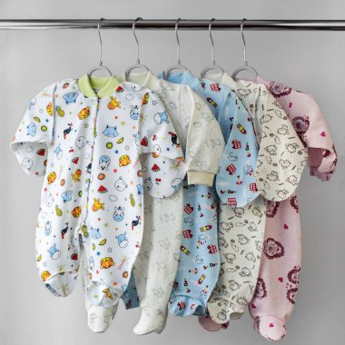 Set of body slip for newborns. The concept of clothes, motherhood, fashion and newborn. Second hand