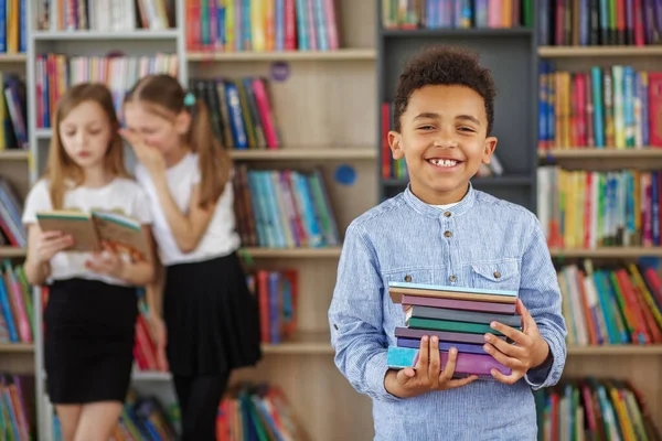 Concept Studying Back School Education Child Schoolboy Reading Book Library — Stockfoto