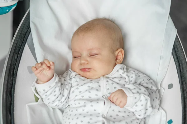 Adorable Baby Sleeps Baby Swing Room Newborn Concept Close — Stock Fotó