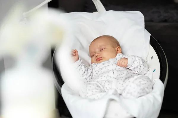 Adorable Baby Sleeps Baby Rocker Room Newborn Concept — Stock Photo, Image