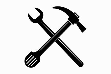 Doğum günün kutlu olsun siluet vektör çizimi ve çekiç simgesi tutan el.