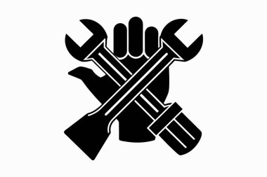 Doğum günün kutlu olsun siluet vektör çizimi ve çekiç simgesi tutan el.