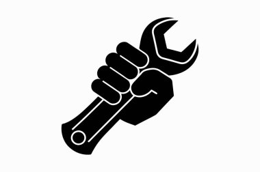 İşçi bayramında siluet vektör çizimi ve işçi miğferli Wrench çekiç simgesi tutan El