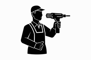 Mutlu Çalışma Günü vektör silueti İngiliz, çekiç, miğfer araçları simgesi ve matkap illüstrasyonu ile