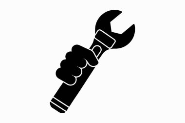 İşçi bayramında siluet vektör çizimi ve işçi miğferli Wrench çekiç simgesi tutan El