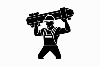 Mutlu İşçi Bayramı vektör silueti İngiliz anahtarı, çekiç, miğfer araçları simgesi