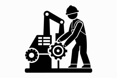 Mutlu İşçi Bayramı vektör silueti İngiliz anahtarı, çekiç, miğfer araçları simgesi