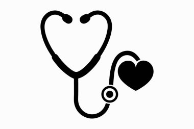 Stetoskop silueti, kalp sembollü vektör çizimi. Tıbbi Teşhis simgesi