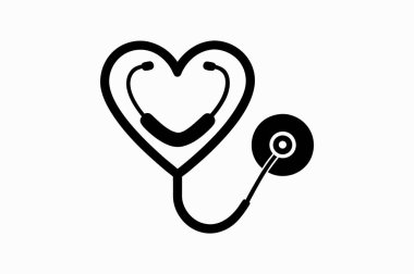 Stetoskop silueti, kalp sembollü vektör çizimi. Tıbbi Teşhis simgesi