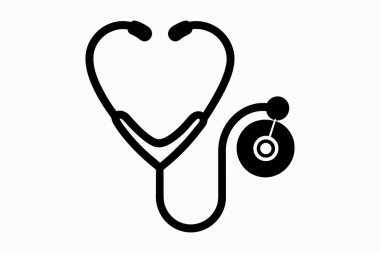 Stetoskop silueti, kalp sembollü vektör çizimi. Tıbbi Teşhis simgesi