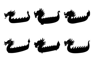 Ejderha siluetlerinin vektör kümesi.