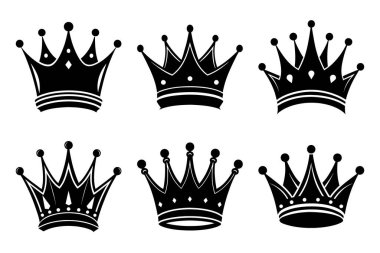 Vektör taç simgeleri ayarlandı. Siyah kraliçe tacı. vektör illüstrasyonu