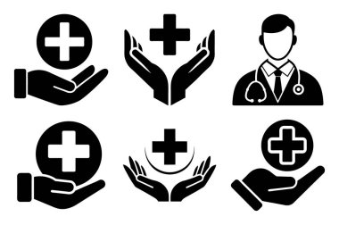 Tıbbi sigorta vektör ikonu. biçim düz sembol, siyah renk, yuvarlak açı,