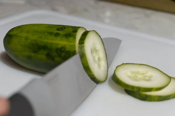 Cucumber Cutting Board Cut Slices — Stock Photo, Image