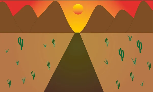Salida Del Sol Salida Del Sol Entre Montaña Desierto — Vector de stock