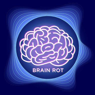 Beyin Çürümesi: Genç Yetişkin Akıl Sağlığına Etki. Düşük Kalite Çevrimiçi İçeriğin Etkisi. Düşük kalitede sosyal medya içeriğine aşırı maruz kalmaktan dolayı eleştirel düşüncenin azalması üzerine görsel bir yorum. Beyin grafiği.