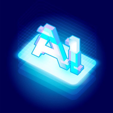 Fütürist, neon 3D bir metinde dijital bir platformun üzerinde parlayan 