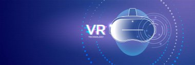 Modern kulaklıklı ve soyut dairesel desenli VR Teknoloji vektör tasarımı. Yaratıcı teknoloji afişleri, uygulamalar ya da metaçağ çizimleri için mükemmel..