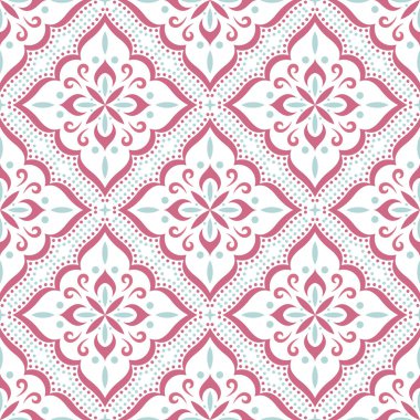 Pembe ve nane yeşili tonlarda, soyut çiçekli ve süslü şekilli kusursuz desenler. Kırtasiye, ambalaj veya tekstil kullanımı için ideal.