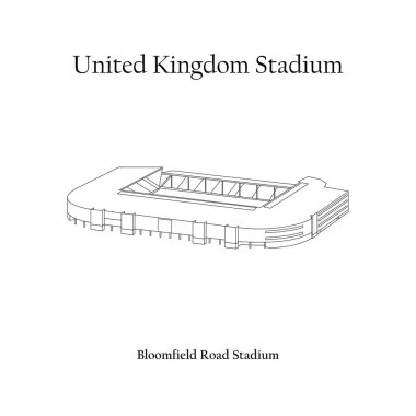 Bloomfield Road Stadyumu 'nun grafiksel tasarımı, Blackpool City, Blackpool ev sahibi takımı. İngiltere Uluslararası Futbol Stadyumu. Premier Lig