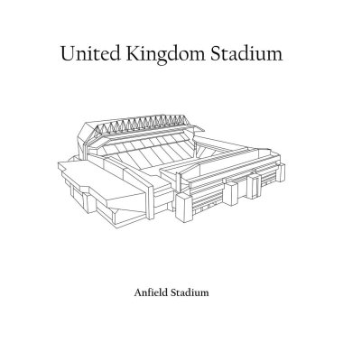 Anfield Stadyumu 'nun grafik tasarımı, Liverpool City, Liverpool ev sahibi takımı. İngiltere Uluslararası Futbol Stadyumu. Premier Lig