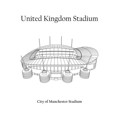 Manchester Stadyumu 'nun grafik tasarımı, Manchester City, ev sahibi takım. İngiltere Uluslararası Futbol Stadyumu. Premier Lig