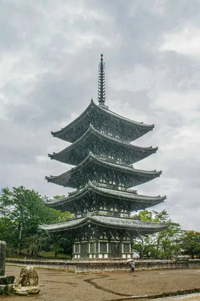 stock image the Kofuku-ji Gojunoto, a five-storey pagoda located in Nara, Japan. This historic structure is the second largest pagoda in the country and is well-preserved and therefore a Unesco World Heritage