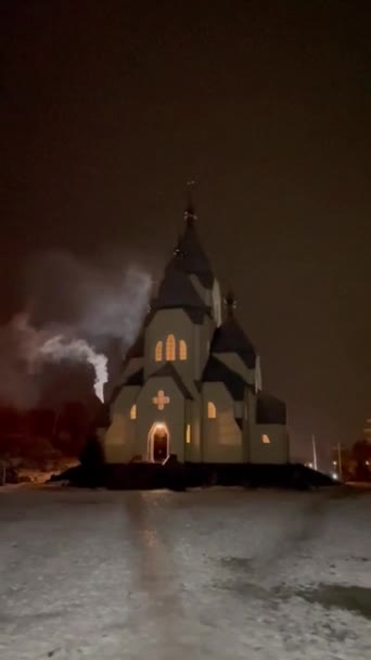 Ukraine Kirche Natur Glaube Wahrheit Sieg Winter Himmel — Stockvideo