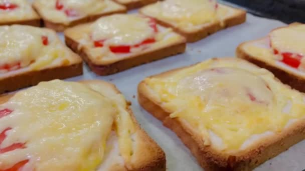 Keju Camembert Sandwich Lezat Dapur Masak Makan Makanan Meja Berguna — Stok Video