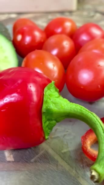 Légumes Cuisine Avantages Santé Vitamines Printemps Lumineux Poivre Tomate Tomates — Video